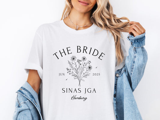 JGA T-Shirt Personalisiert Mit Blumen - Design - Braut Crew Shop