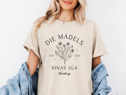 JGA Shirt Personalisiert Mit Blumen - Braut Crew Shop