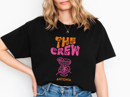 JGA T-Shirt in Retro Stil Personalisiert mit Blumen - Braut Crew Shop