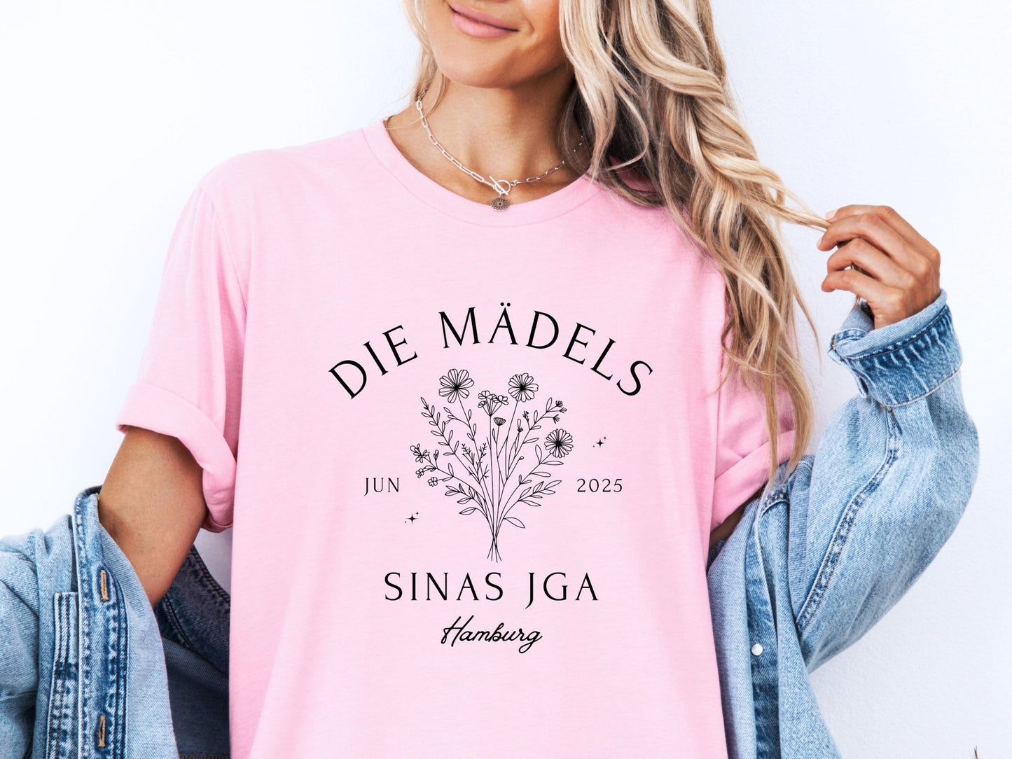JGA T-Shirt Personalisiert Mit Blumen - Design - Braut Crew Shop