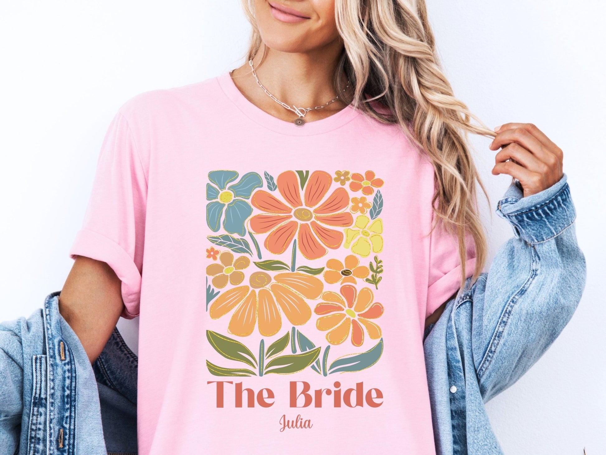 JGA T-Shirt Personalisiert Mit Blumen - Design - Braut Crew Shop