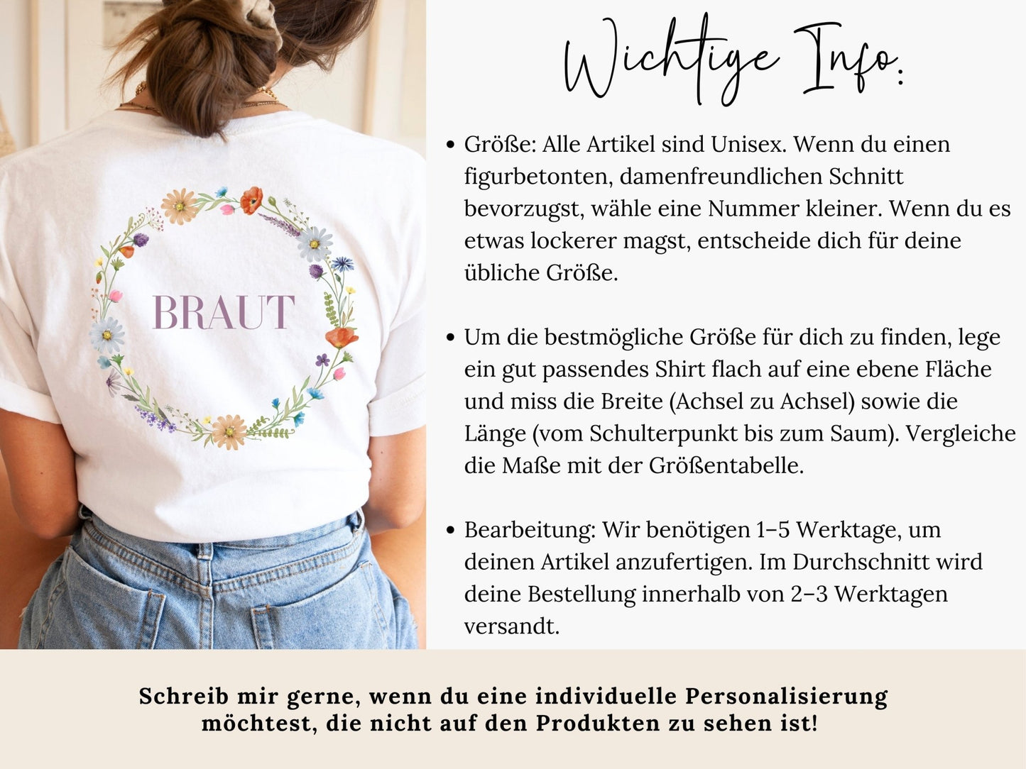 JGA T-Shirt Personalisiert Mit Blumen - Design - Braut Crew Shop