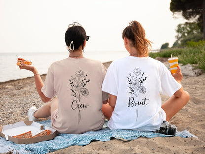 JGA T-Shirts mit Blumen Personalisiert und Minimalistisch - Braut Crew Shop