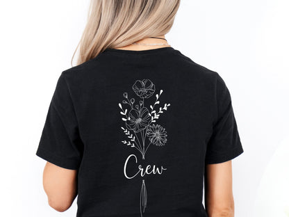 JGA T-Shirts mit Blumen Personalisiert und Minimalistisch - Braut Crew Shop
