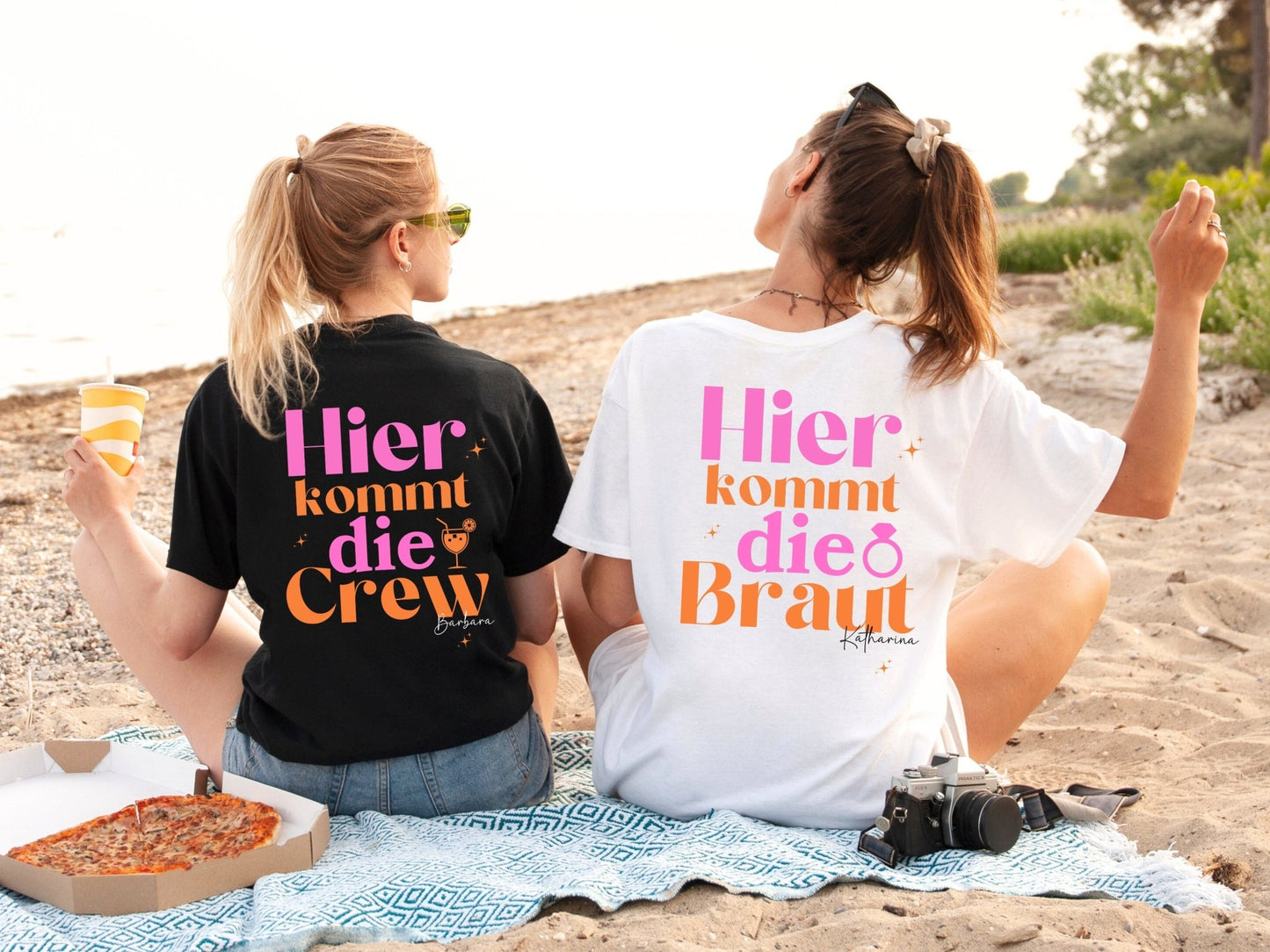JGA T-Shirts mit bunten Farben und Namen - Braut Crew Shop