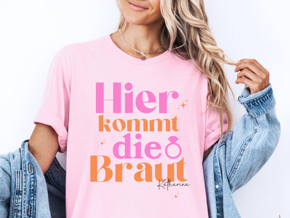 JGA T-Shirts mit bunten Farben und Namen - Braut Crew Shop