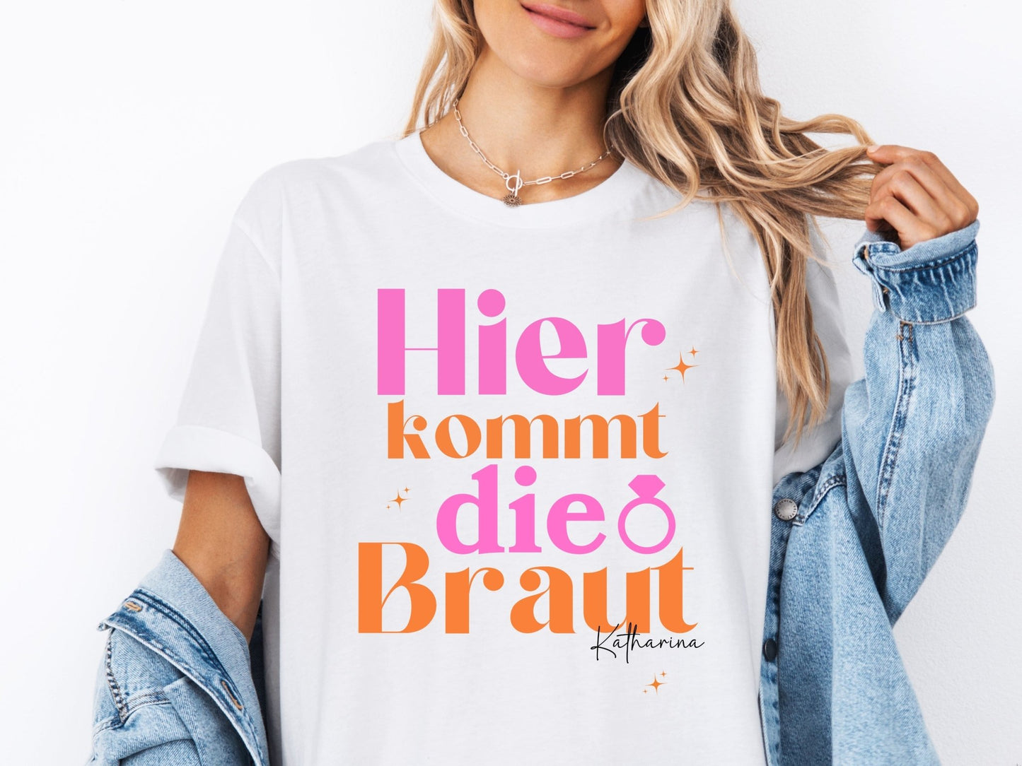 JGA T-Shirts mit bunten Farben und Namen - Braut Crew Shop