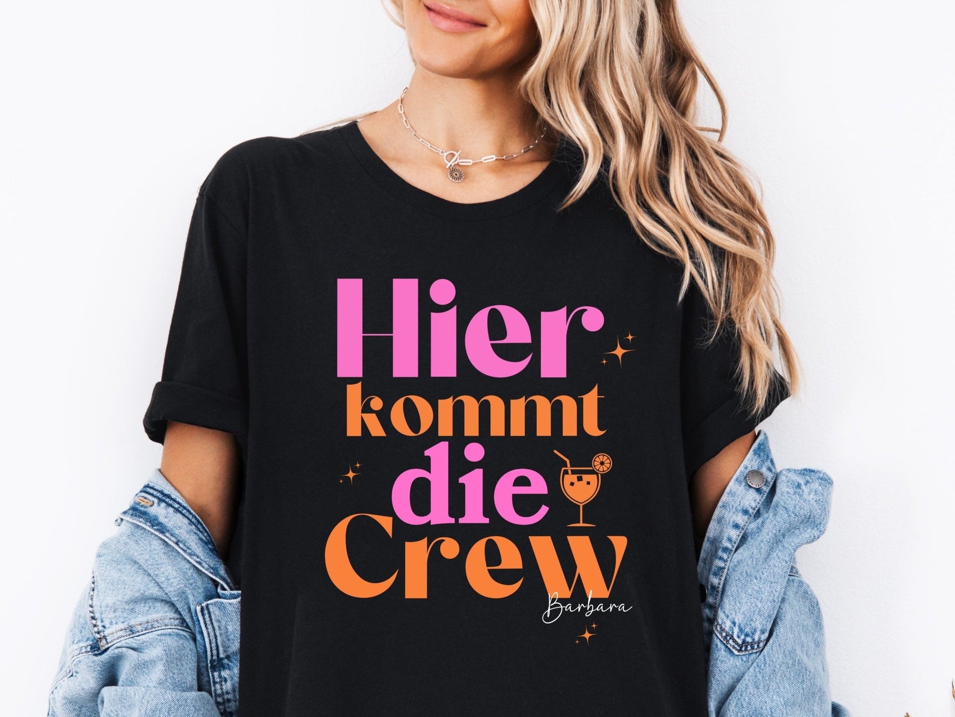 JGA T-Shirts mit bunten Farben und Namen - Braut Crew Shop