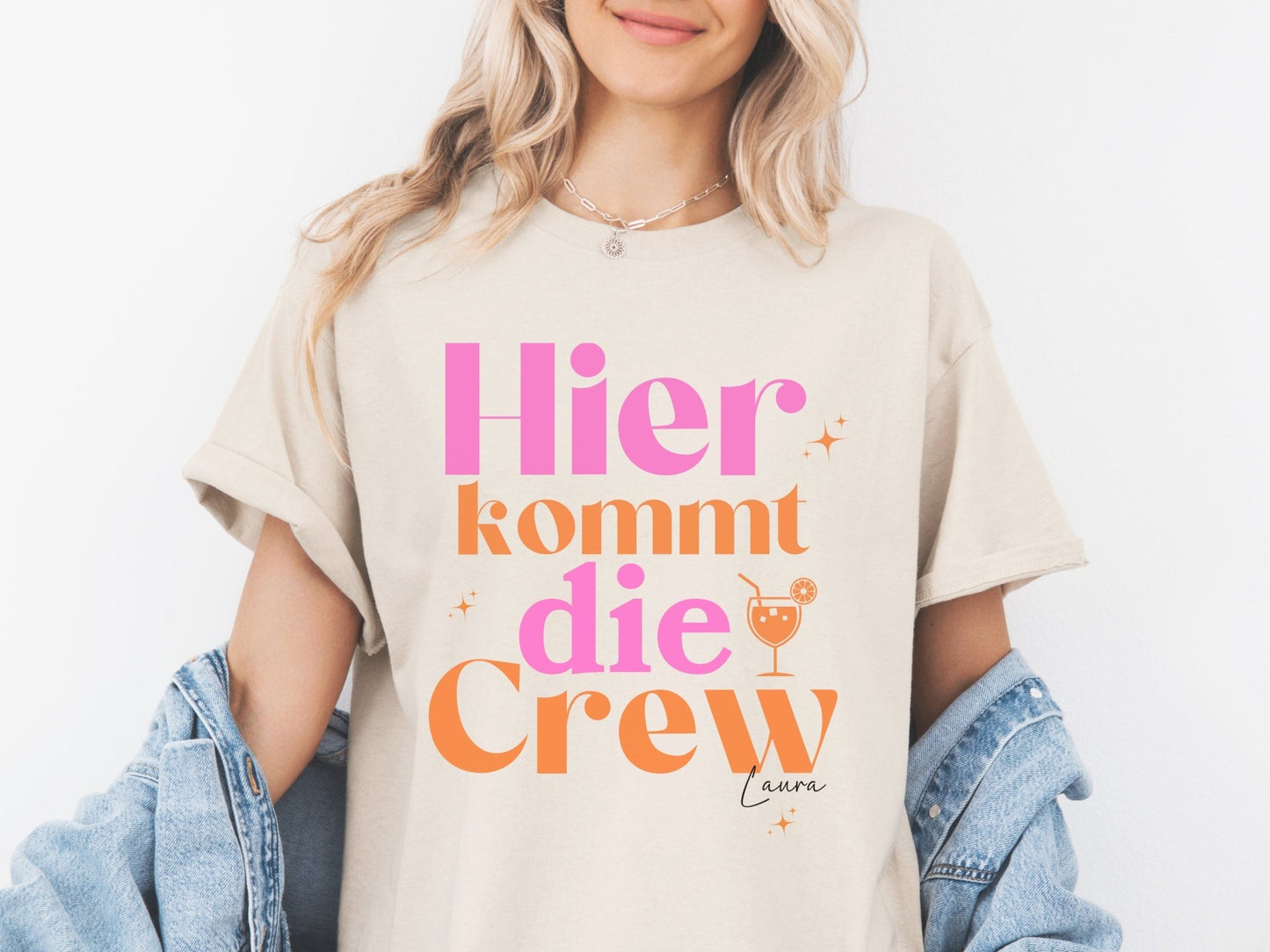 JGA T-Shirts mit bunten Farben und Namen - Braut Crew Shop