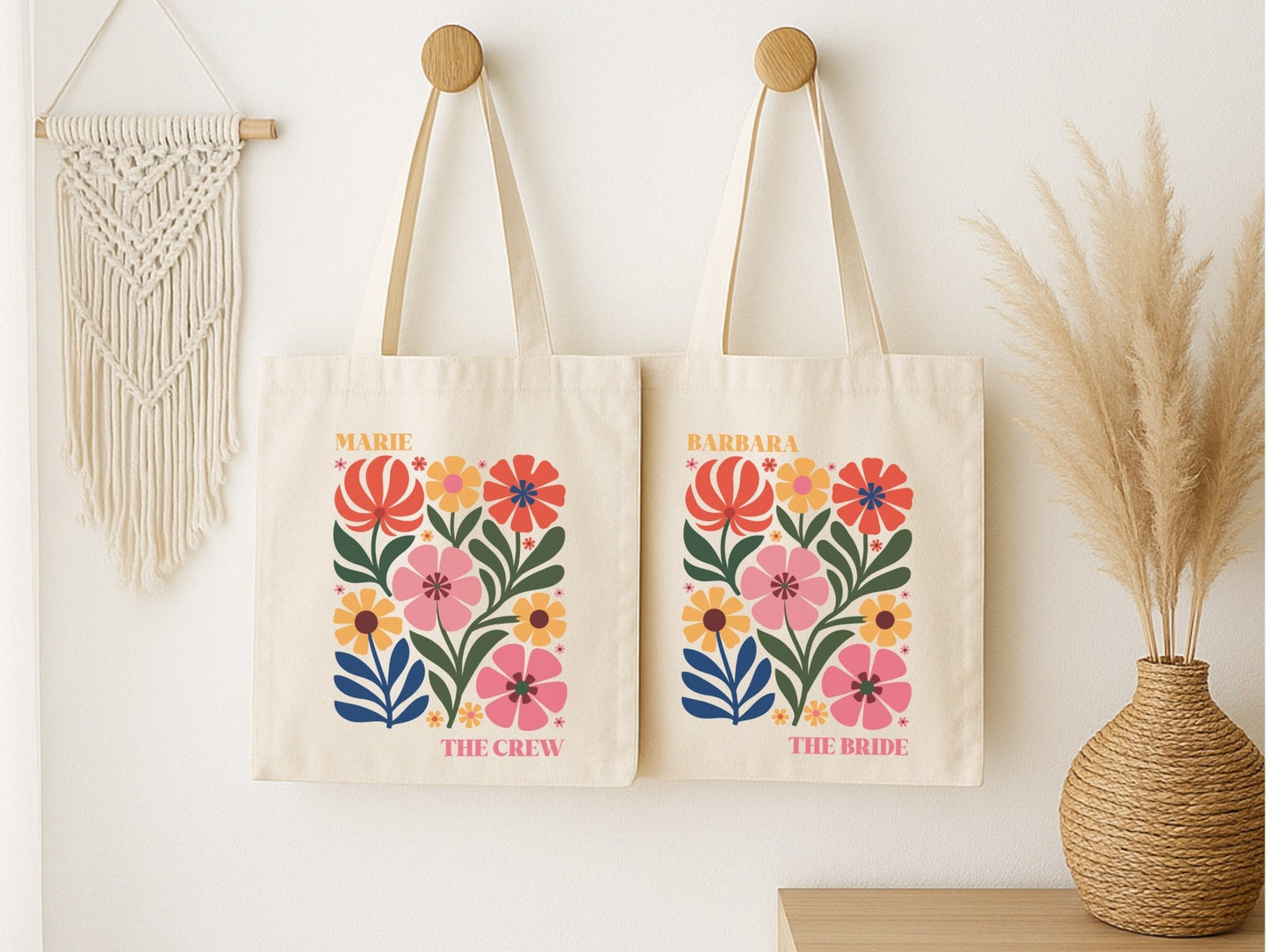 JGA Tasche im Boho Blumen Stil personalisiert - Braut Crew Shop