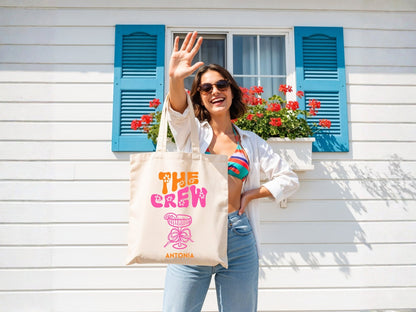 JGA Tasche im Retro Stil personalisiert mit Blumen - Braut Crew Shop