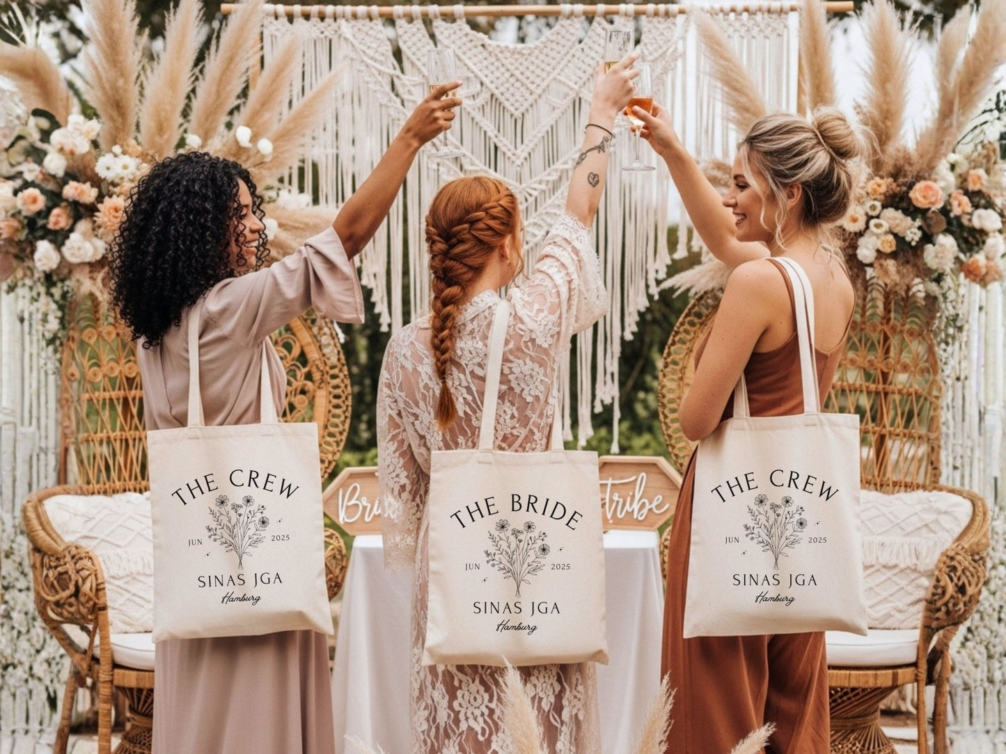 JGA Tasche mit Blumen für Braut & Crew - Braut Crew Shop