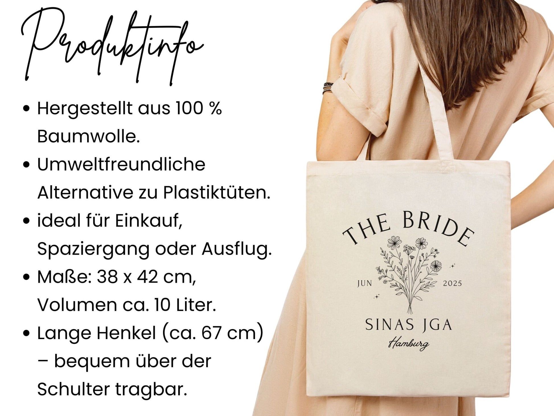 JGA Tasche mit Blumen für Braut & Crew - Braut Crew Shop