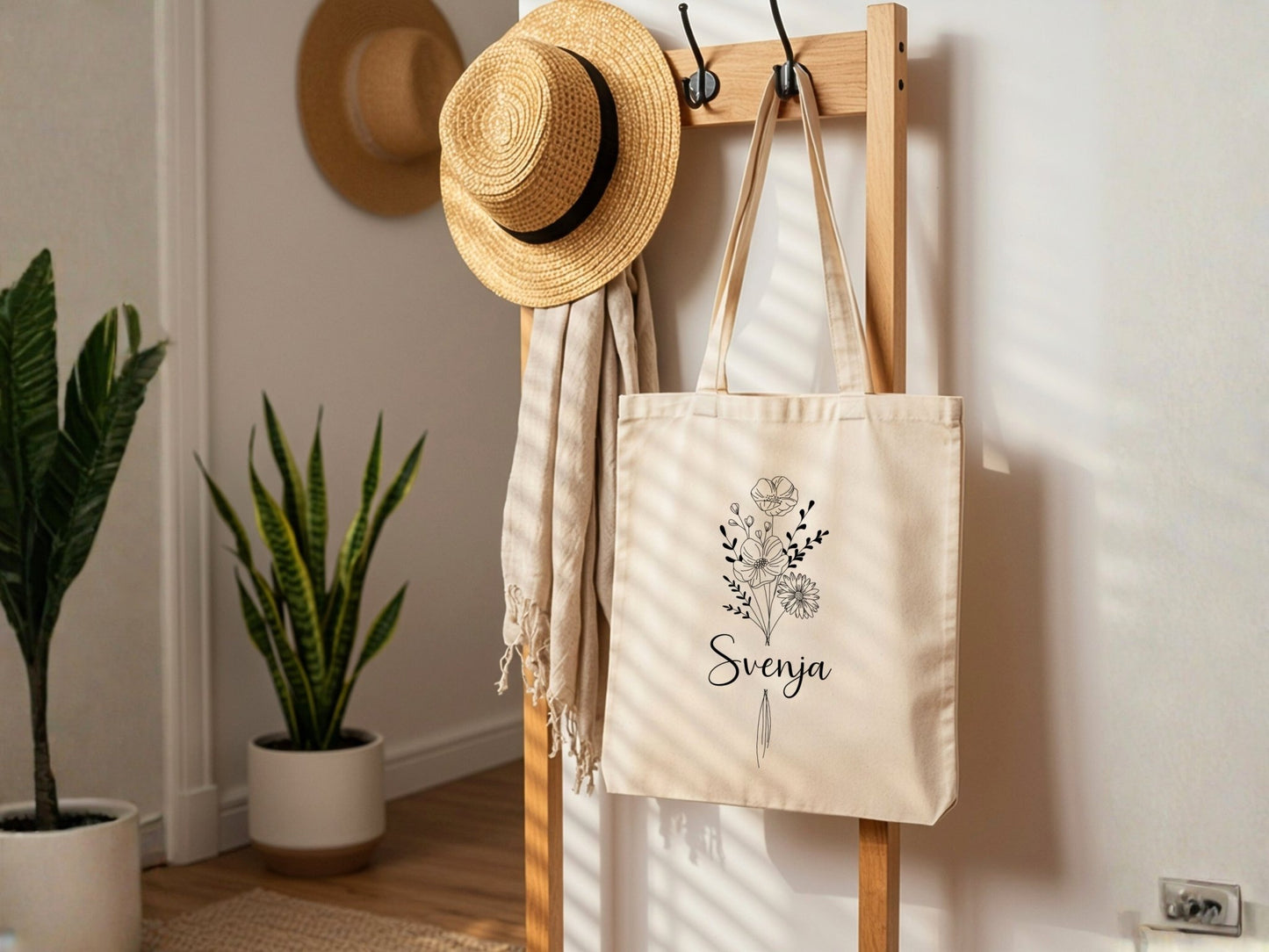 Minimalistische JGA Tasche mit Blumen personalisiert - Braut Crew Shop