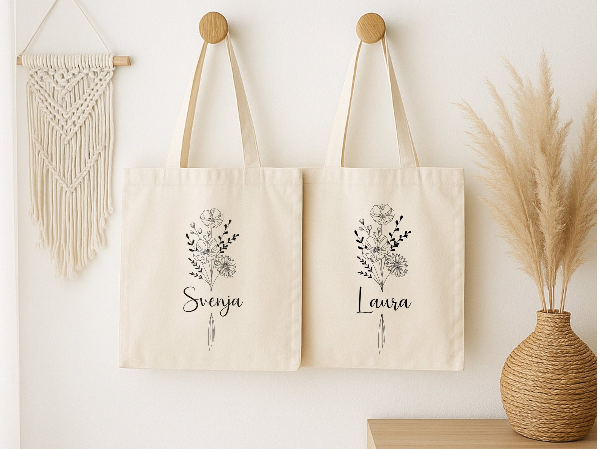 Minimalistische JGA Tasche mit Blumen personalisiert - Braut Crew Shop