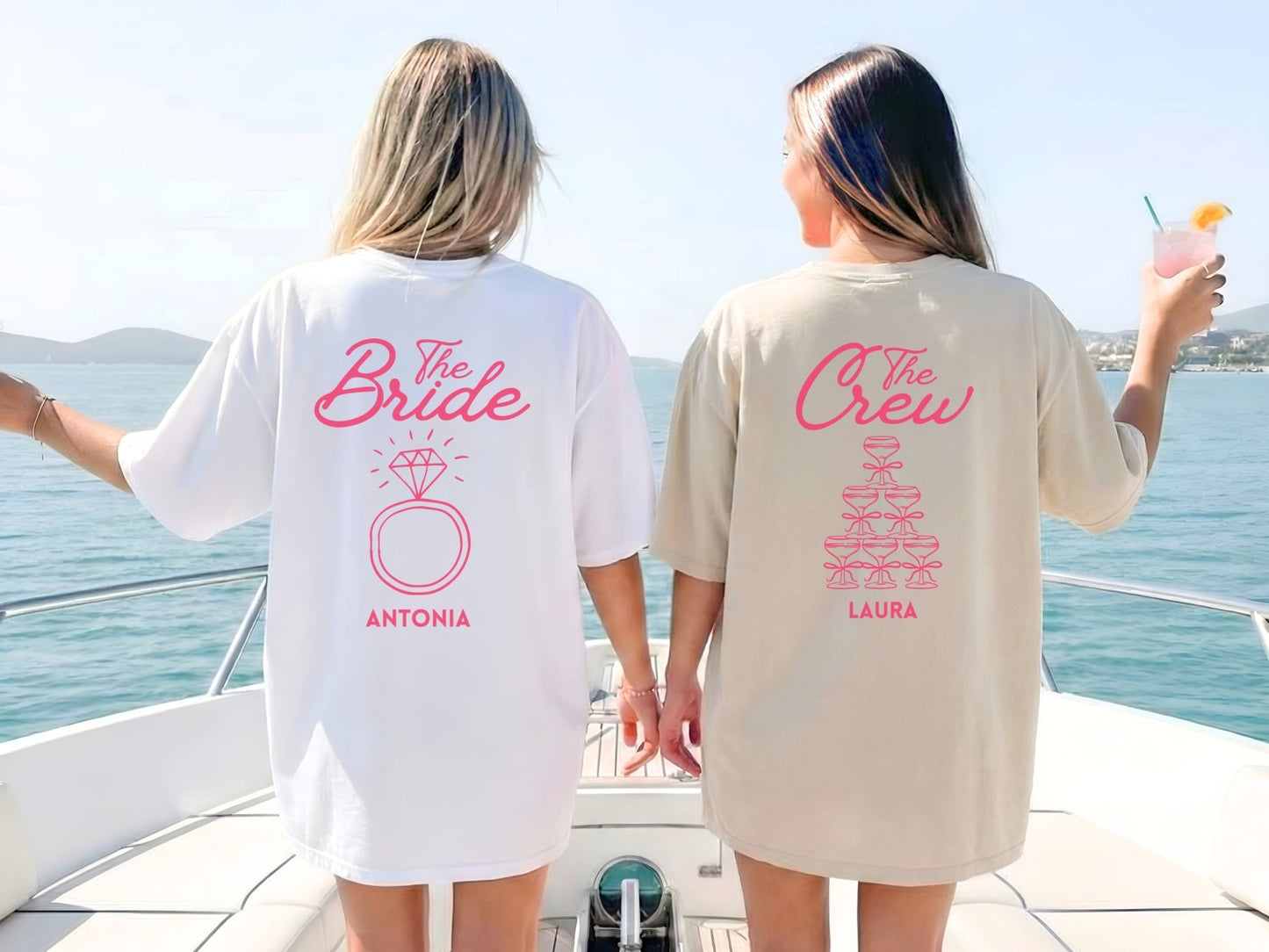 Personalisierte JGA T-Shirt mit Pink Vibes für eure Crew - Braut Crew Shop