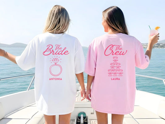 Personalisierte JGA T-Shirt mit Pink Vibes für eure Crew - Braut Crew Shop