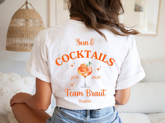 Personalisiertes JGA Shirt mit Cocktail - Design - Braut Crew Shop