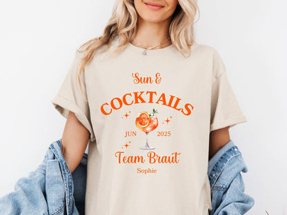 Personalisiertes JGA Shirt mit Cocktail - Design - Braut Crew Shop